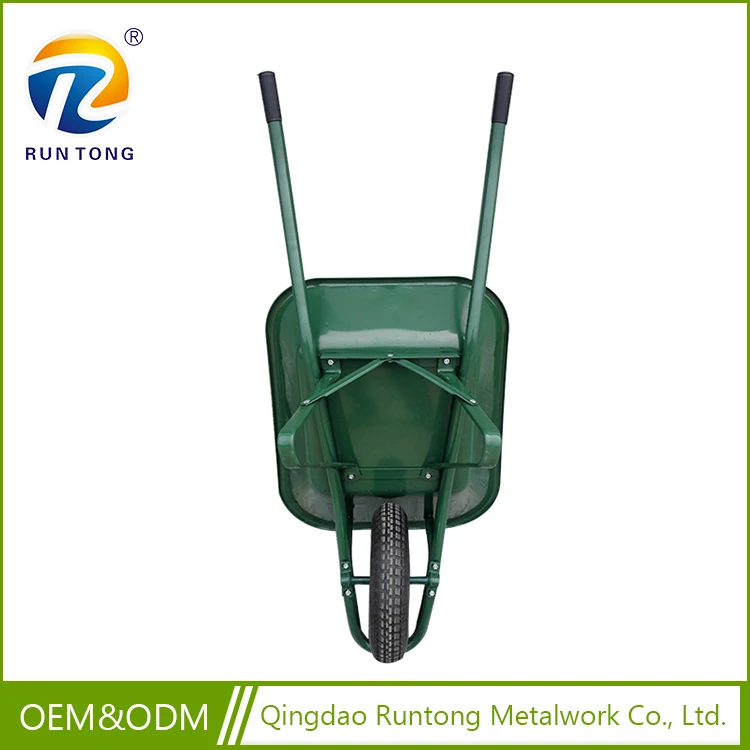 Modern Ecofriendly Durable One Pneumatic Wheels Green Square Powder Coated Wheelbarrow Croft