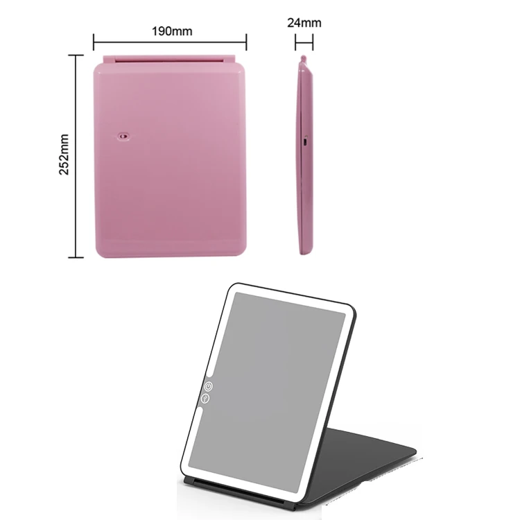 New Portable Super Thin Ipad Shape 1000Mah USB Rechargeable Folding Led Lighted Makeup Travel Mirror