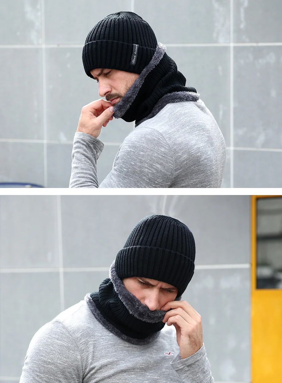 Winter Beanie Men Scarf Set Knitted Hat Caps Mask Bonnet Baggy Warm ...