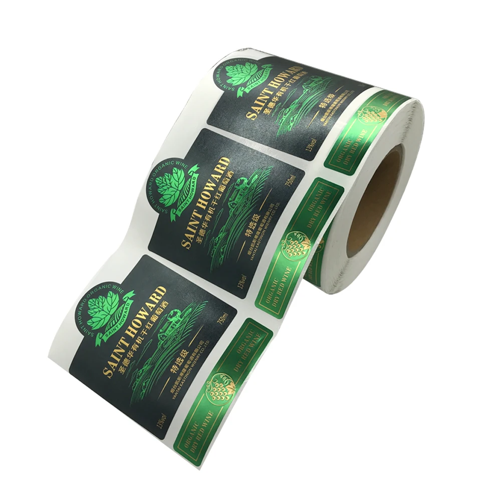 Custom Factory Printed Reverseuv Green Foil Stamping Wine Label