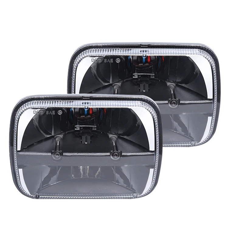 V-Spec 7x6 5x7 Crystal Diamond Glass Headlights – H4 Halogen, Chrome Housing (Pair)