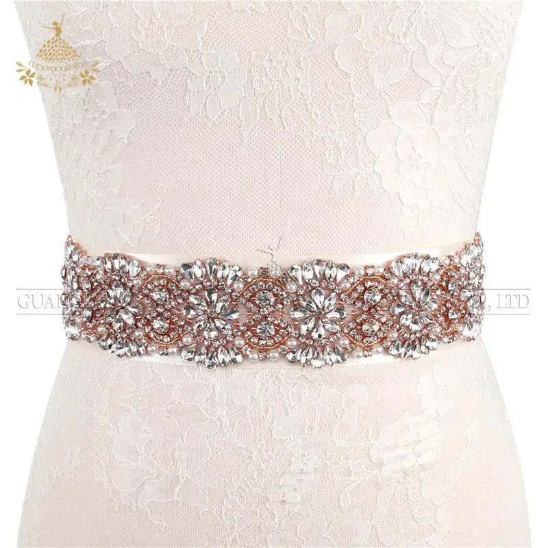 Rose Gold Handmade Fashion Rhinestone Crystal Bridal Trim For Wedding ...