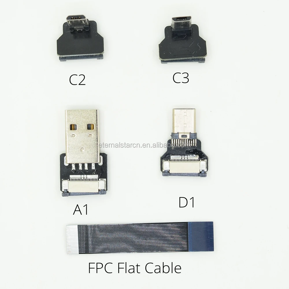 Lange usbc FFC USB C FPV Flaches dünnes dünnes Band FPC Kabel USB Typ-C Gerader Mann zum Standard USB Ein Mann für Synchronisierung Schwarzes 50CM 