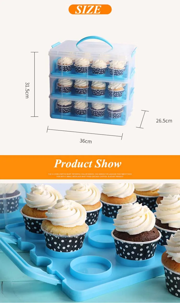 Plastic 3 Tier Hold Mini Cupcake Carrier Cake Storage Container