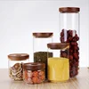 mouth blown different sizes cylinder shape glass jar storage with wooden lid