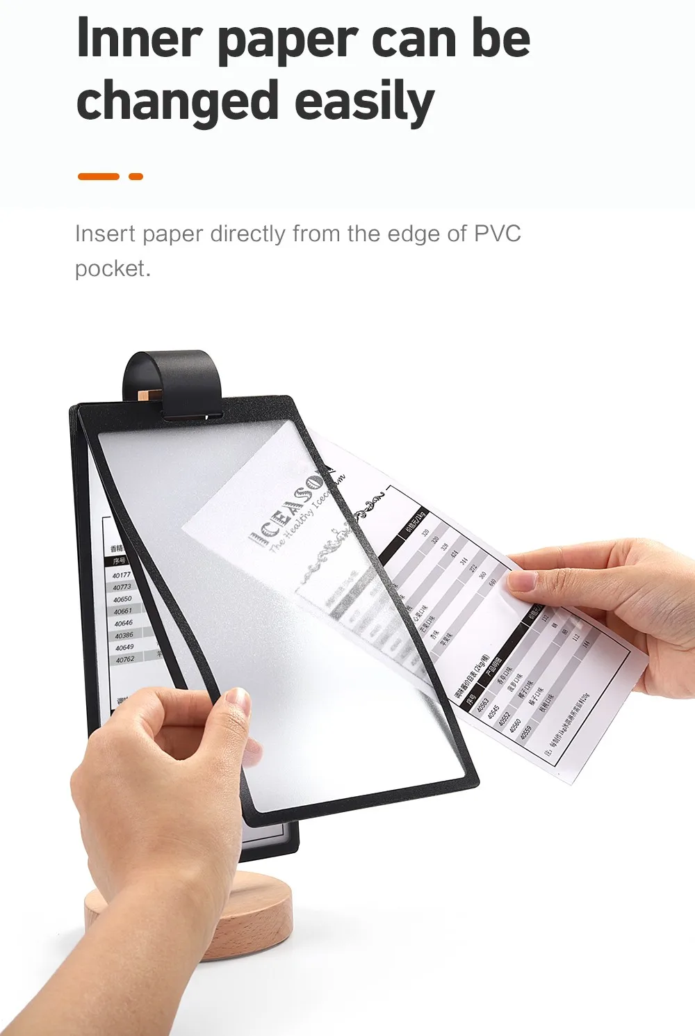 100*200mm Pvc Wood Base Pageturning Tabletop Card Sign Menu Holder For