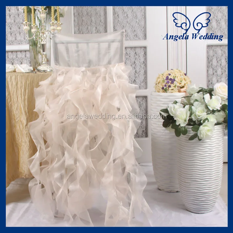 Ch007f Nice New Fancy Popular Frilly Curly Willow Double Ruffle Puffy Wedding Light Peach Chair