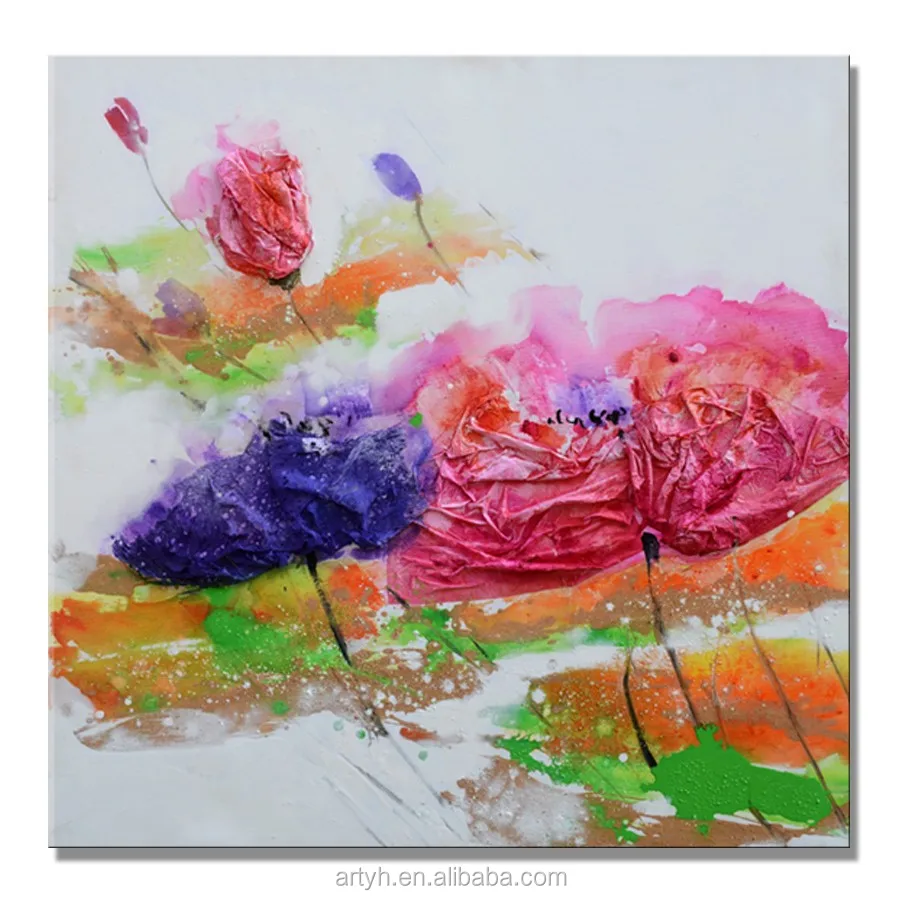 New Abstract Oil Painting Pictures Of Flowers Heavy Textured Canvas