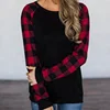 Wholesale Plus Size Female T-Shirt Long Plaid Printed Sleeve Raglan O-neck Baseball Tops For Ladies