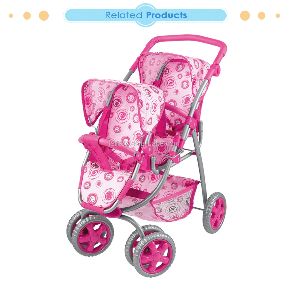 Feili Toys Baby Doll Twin Strollers With Adjustable Handel Bar And