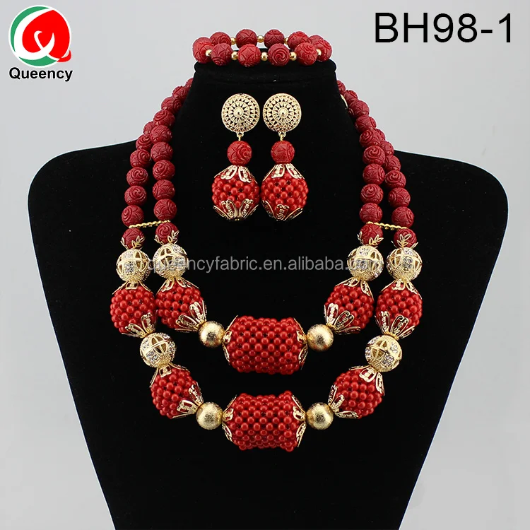African Wholesale Coral Beads Bridal Jewelry Sets