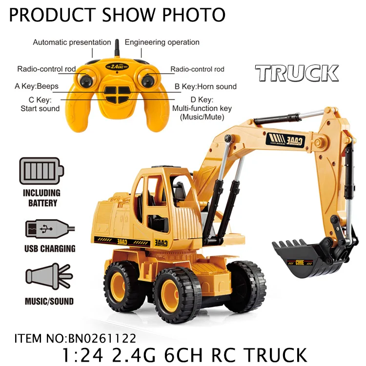 Échelle 1:24 Excavateur Voiture Télécommandé 6CH Construction Truck RC voiture cadeau jouet 