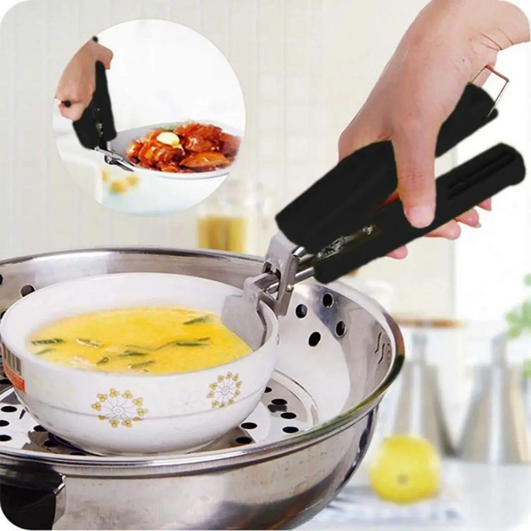 BESTONZON Kitchen Folding Hot Dish Plate Clip Plate Tongs Bowl Clips Pan Dish Gripper Clips Hot Plate or Bowls Clamp Holder Tong