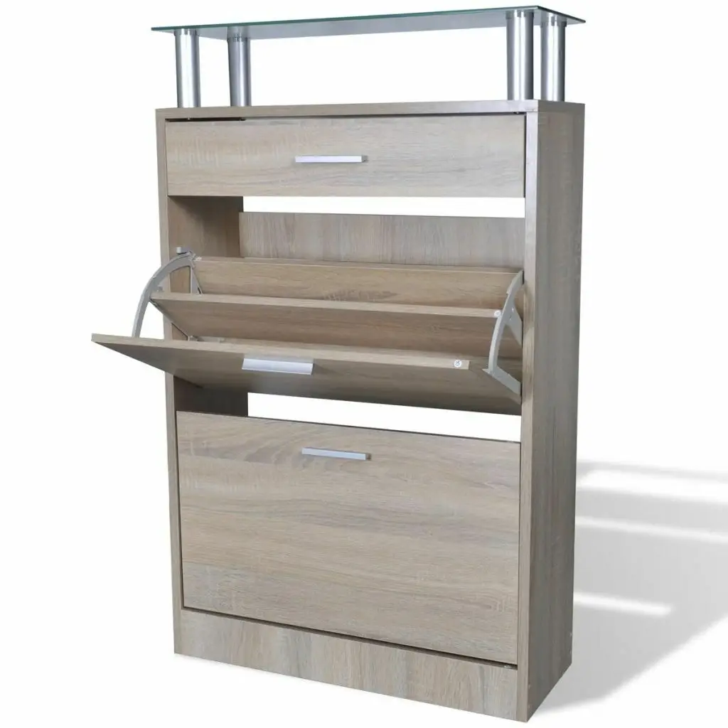 2 Drawers Wooden Shoe Cabinet Organiser Shoe Rack Loret Carcass In