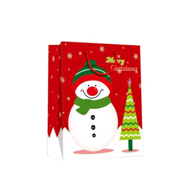 Fashion Snowman Print Kids Party Gift Christmas Paper Bags With Rope Handles