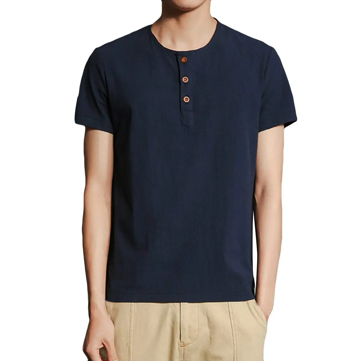 CRYYU Men Casual Cotton Henley Buttons Crewneck Raglan Sleeve Patchwork Tee Top T-Shirts