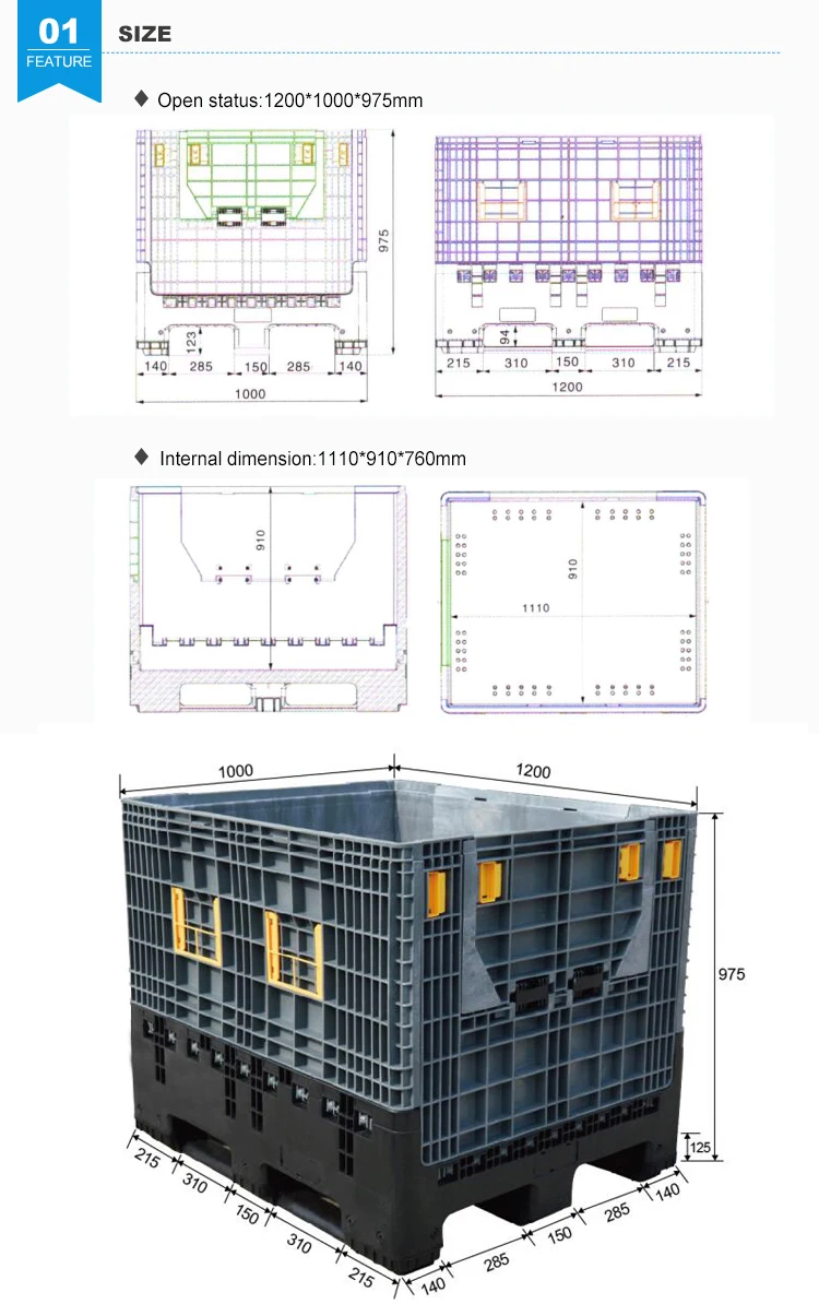 1200*1000*975mm Car Industry Use Collapsible Pallet Box Buy