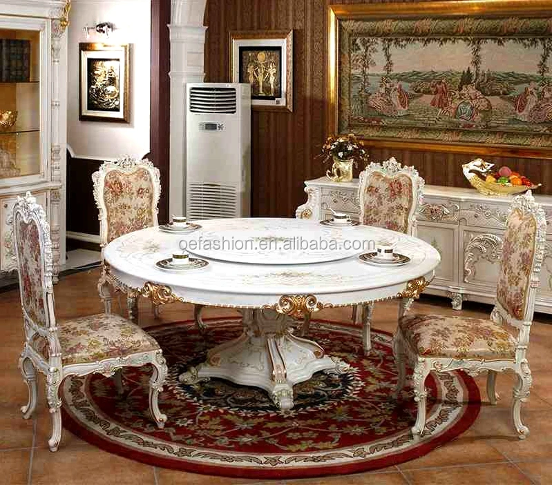 OEFASHION antique french style round wooden dining table and chairs