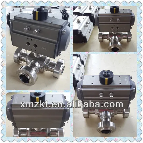 3 Way Ball Valve with 180 Degree Turn Pneumatic Actuator / 180 Degree Pneumatic Three Way Ball Valve
