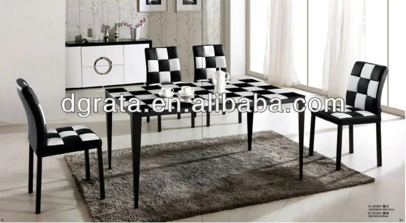 2013 te negro y blanco checker diseño comedor conjunto fue hecha ... Vidrio comedor diseño