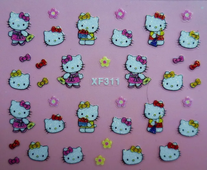 Fashion 3D hello kitty Design Nail Art Water Transfer Sticker Decals Cute Cats Stickers Decorations Watermark