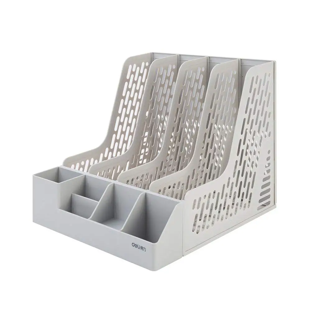 Color : Gray office supplies file box quadruple file holder desktop data holder with pen holder MIAORUIQIN Book stand