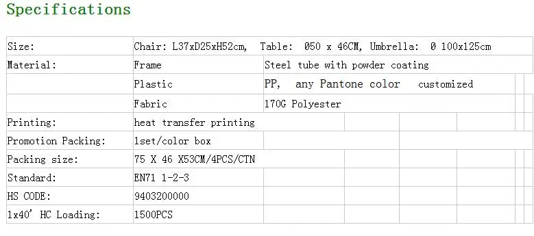 Outdoor furniture kids table and chair set garden patio sets