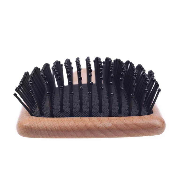 EUREKA DS3088 Large Square Paddle Cushion Wooden Hair Brush for All Hair Types Ball-Tip Nylon Pins Hairbrush