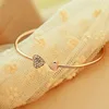 Women Girl Cuff Bracelets Simple Style Gold Tone Rhinestone Love Heart Bangle Cuff Bracelet Luxury Fashion Jewelry