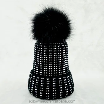 ladies wool hats with fur pom pom