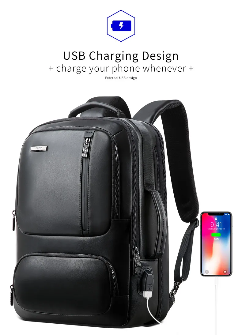 Source para portátil de cuero para hombre, mochila de viaje de negocios, mochilas de piel Real con puerto de carga USB on m.alibaba.com