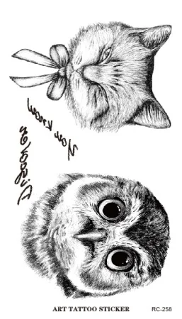 RC2258 Disposable 3d Waterproof Tattoo Sticker Paiting Brush Drawing Owl Letter Design Large Temporary Tattoo Stickers
