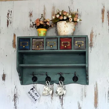 Vintage Wooden Hanging Shelf Wall Mounted Shelf With Drawer Buy
