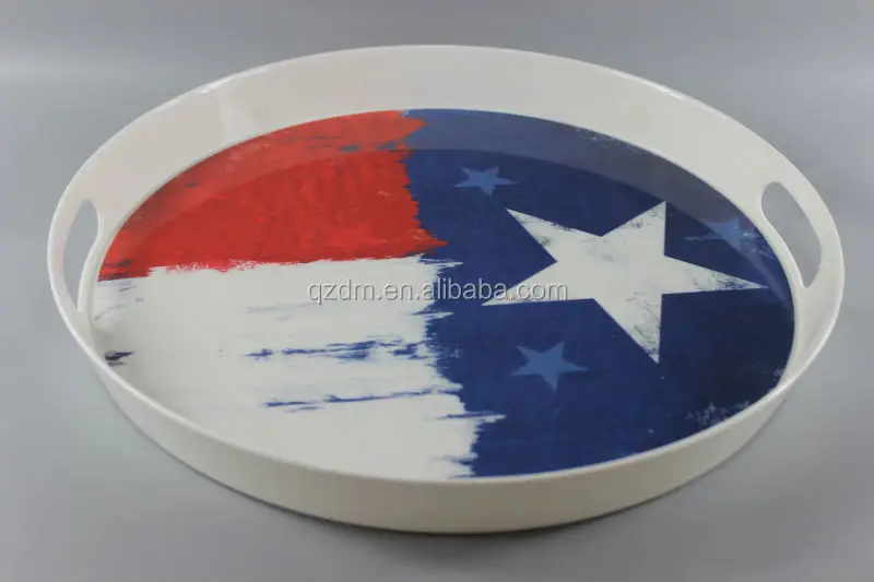 15" Melamine Round Tray , Black Round Tary