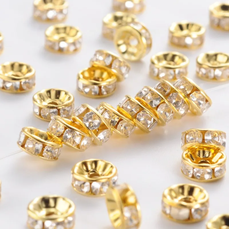 10 Crystal Rhinestone Rondelle Ball Spacer Metal Bead//Golden//Beading Q1-Gold