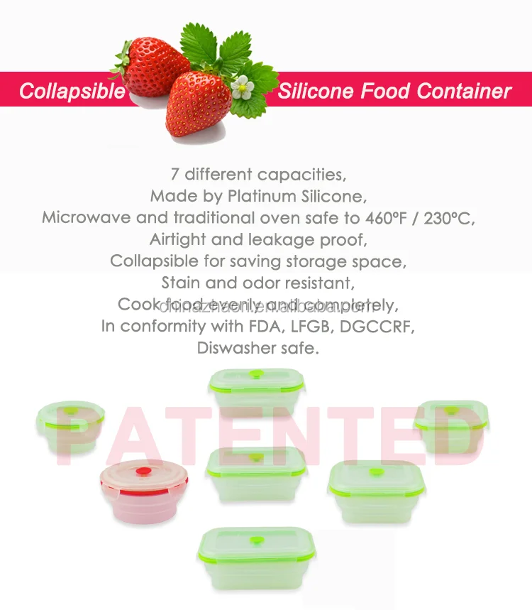 800ml Silicone Food Container With Pp Lid,Platinum Silicone,Foldable,Nonstick,Bpa Free,Double
