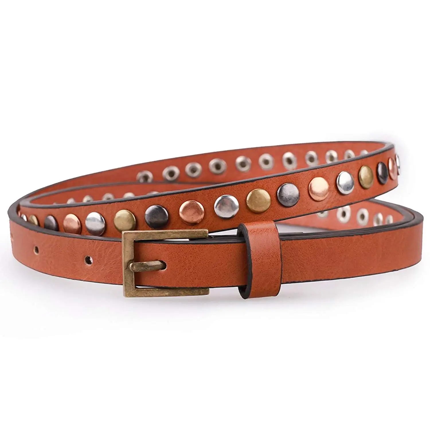 MONIQUE Men Cowhide Metal Circle Studded Vintage Oil Tanned Leather 1.5 Belt