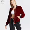 best selling product Women Fashion Dark Red Elasticated Hem Velvet Bomber Jacket