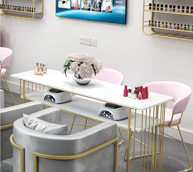 Cheap White Rectangle Marble Top Golden Legs Nail Manicure Nail Table