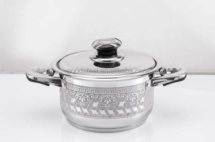 Heat Proof Handles Stainless Steel Hot  Pot  With Etching 