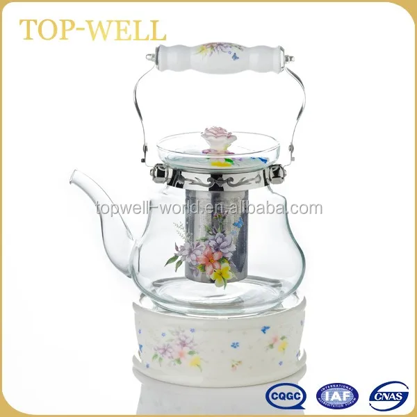 Decal Flower Turkish Double Tea Pot Kettle Set Glass 0.6l Water Kettle And 1.8l Glass Water