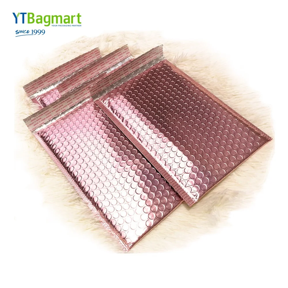 
YTBagmart Custom Shockproof Plastic Courier Shipping Packaging Rose Gold Bubble Mailer Bag 