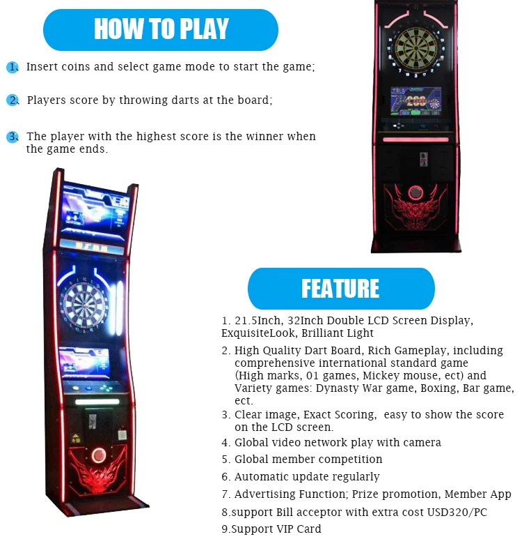 Neofuns Kids Coin Operated Dart Board Arcade Game Machine Amusement