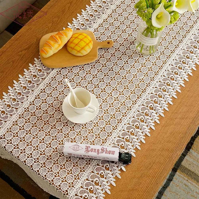 European polyester white embroidered hollow table runner tablecloth decoration