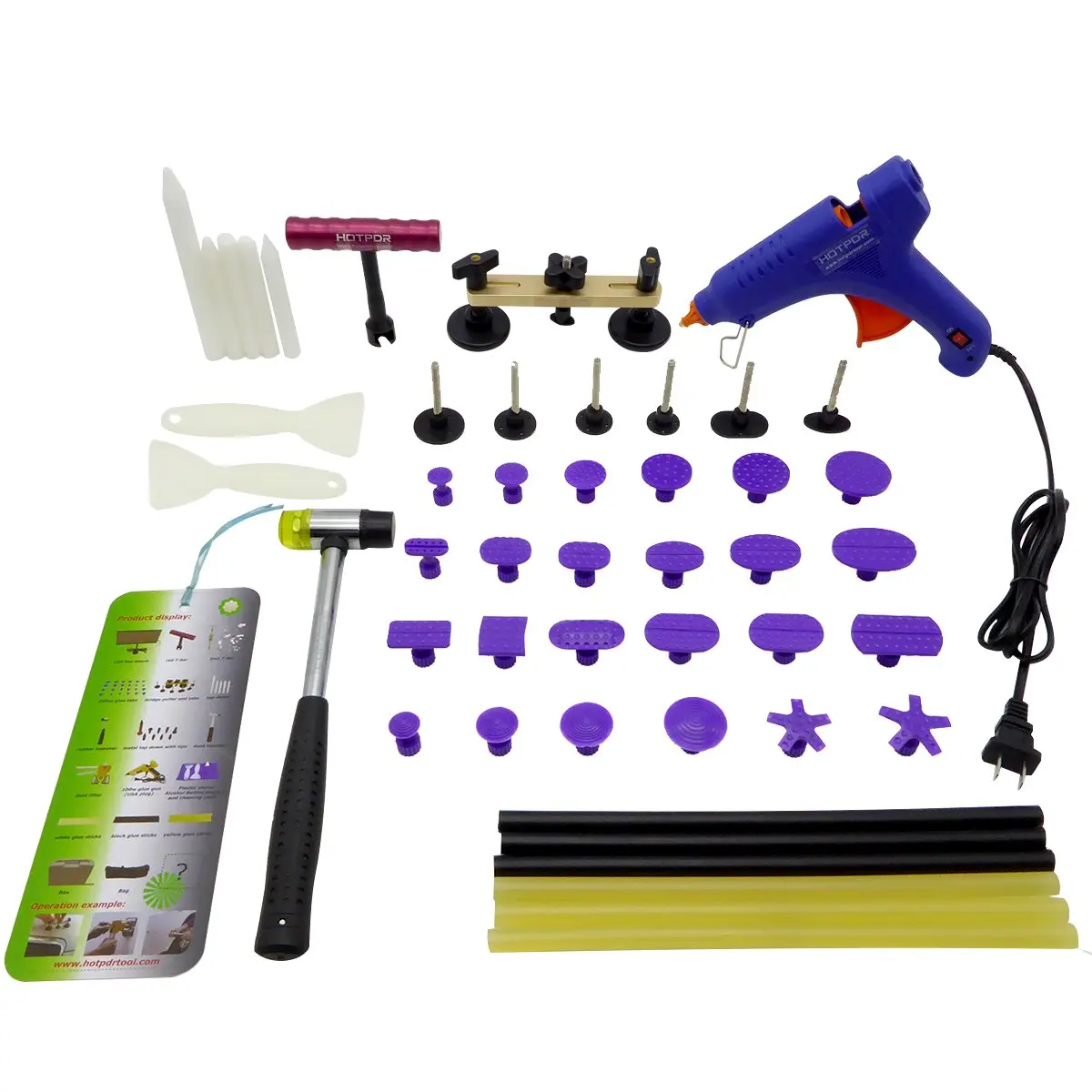 PIDINGER 19PCS Paintless Dent Removal Tools Aluminum Auto Body Dent Repair Puller and Nylon Tab Set
