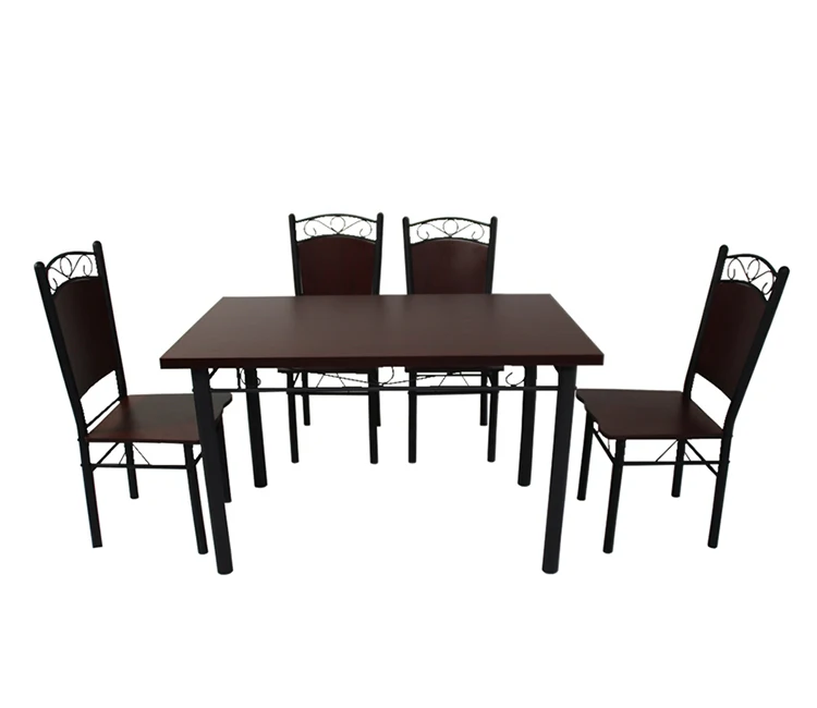 Melamine mahogany and oak popular style Dining table set with 4 chairs for dining room