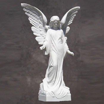 Life Size Fiberglass White Angel Statue For Garden Decoration