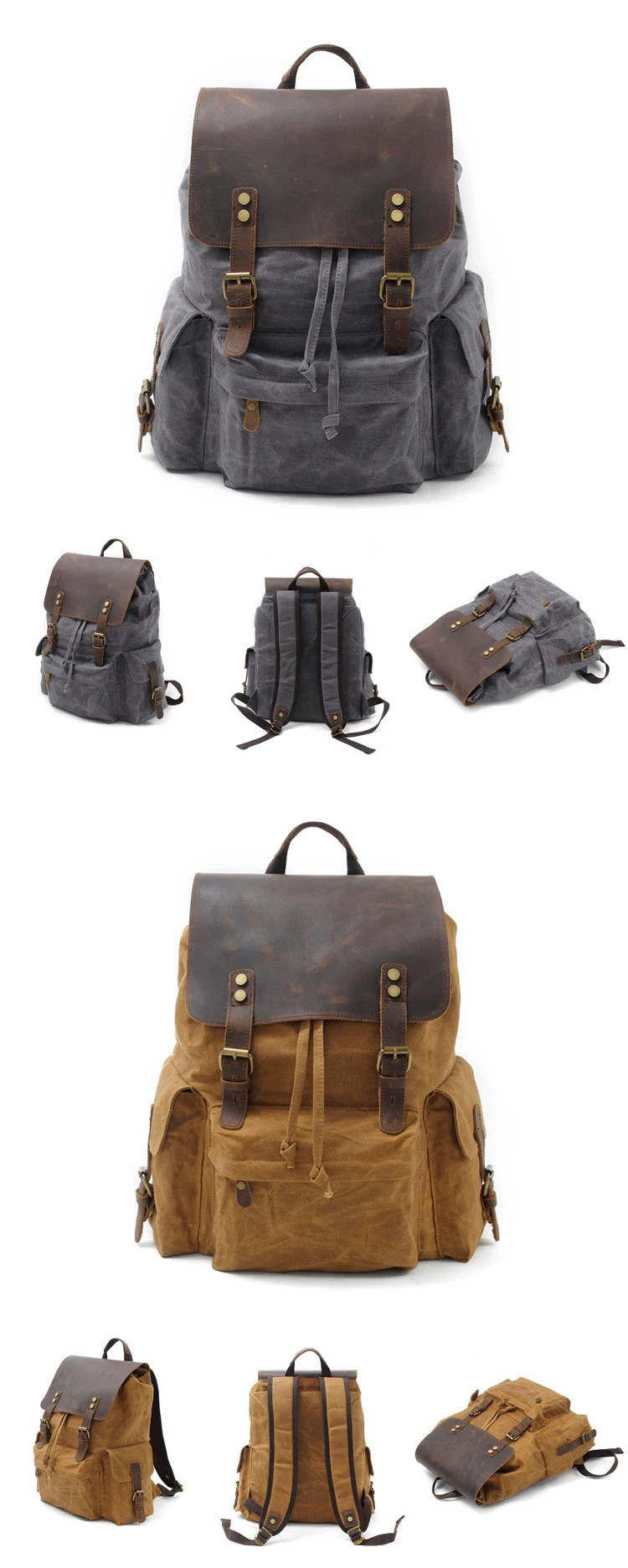 Wholesale vintage retro leather outdoor fancy waxed canvas laptop backpack satchel school back pack bags