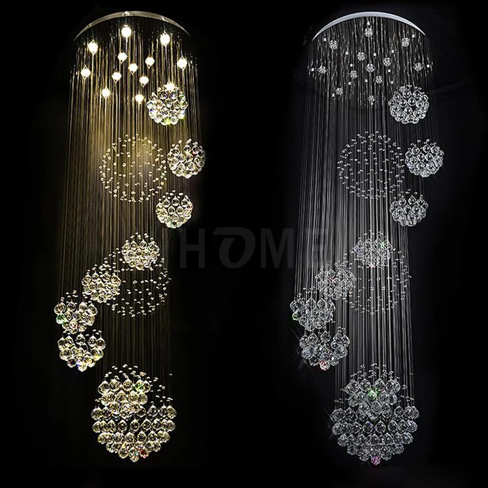 Wholesale new style elegant long spiral crystal ball rain drop round chandelier hotel modern crystal chandeliers