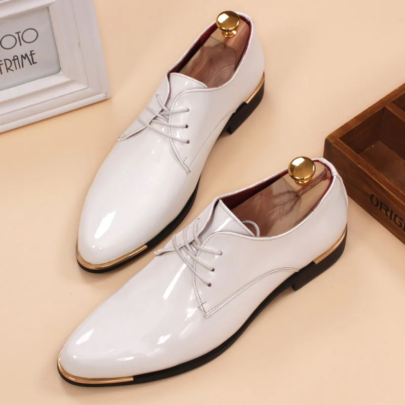 glossy dress shoes white flat wedding shoes patent leather